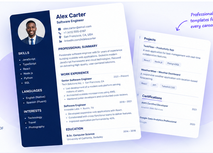 Preview of a professionally formatted CV created with CVForge